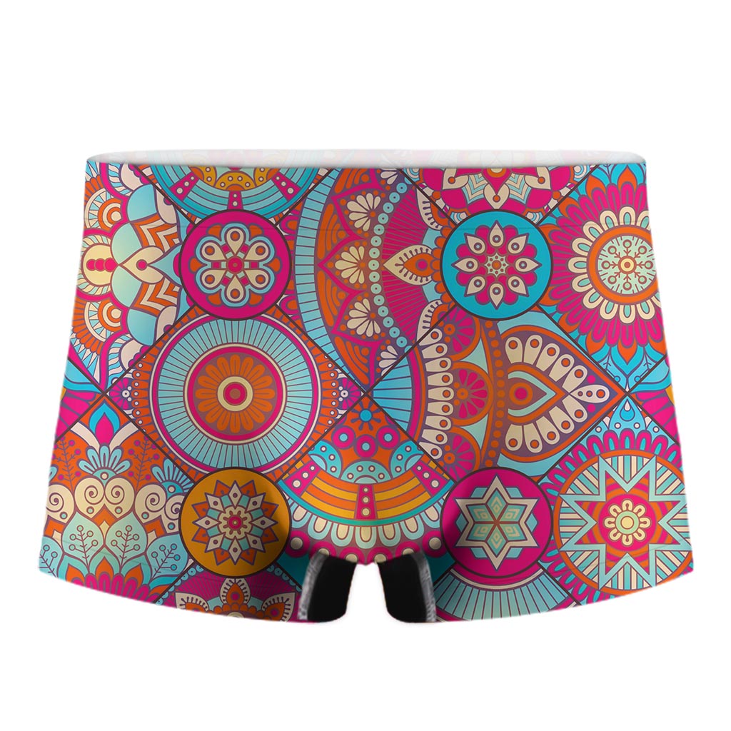 Retro Bohemian Mandala Pattern Print Men's Boxer Briefs