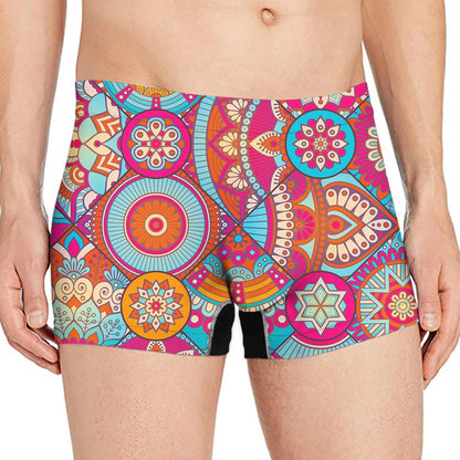 Retro Bohemian Mandala Pattern Print Men's Boxer Briefs