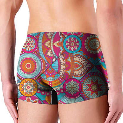 Retro Bohemian Mandala Pattern Print Men's Boxer Briefs