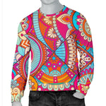 Retro Bohemian Mandala Pattern Print Men's Crewneck Sweatshirt GearFrost