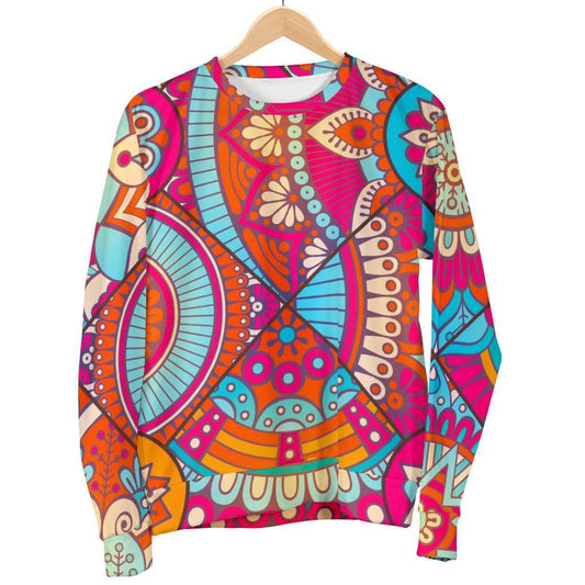 Retro Bohemian Mandala Pattern Print Men's Crewneck Sweatshirt GearFrost