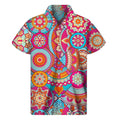 Retro Bohemian Mandala Pattern Print Men's Short Sleeve Shirt