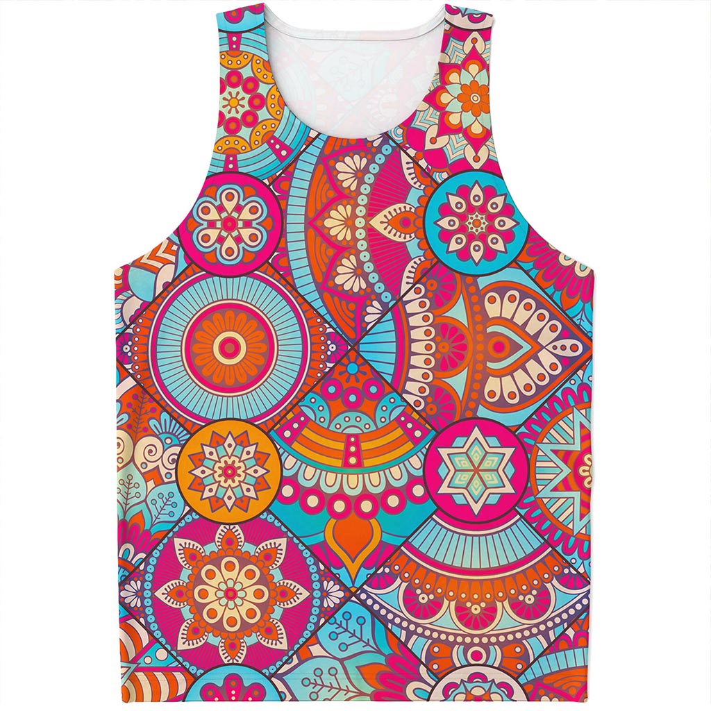 Retro Bohemian Mandala Pattern Print Men's Tank Top