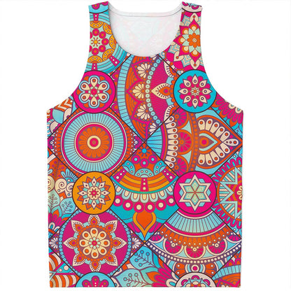 Retro Bohemian Mandala Pattern Print Men's Tank Top