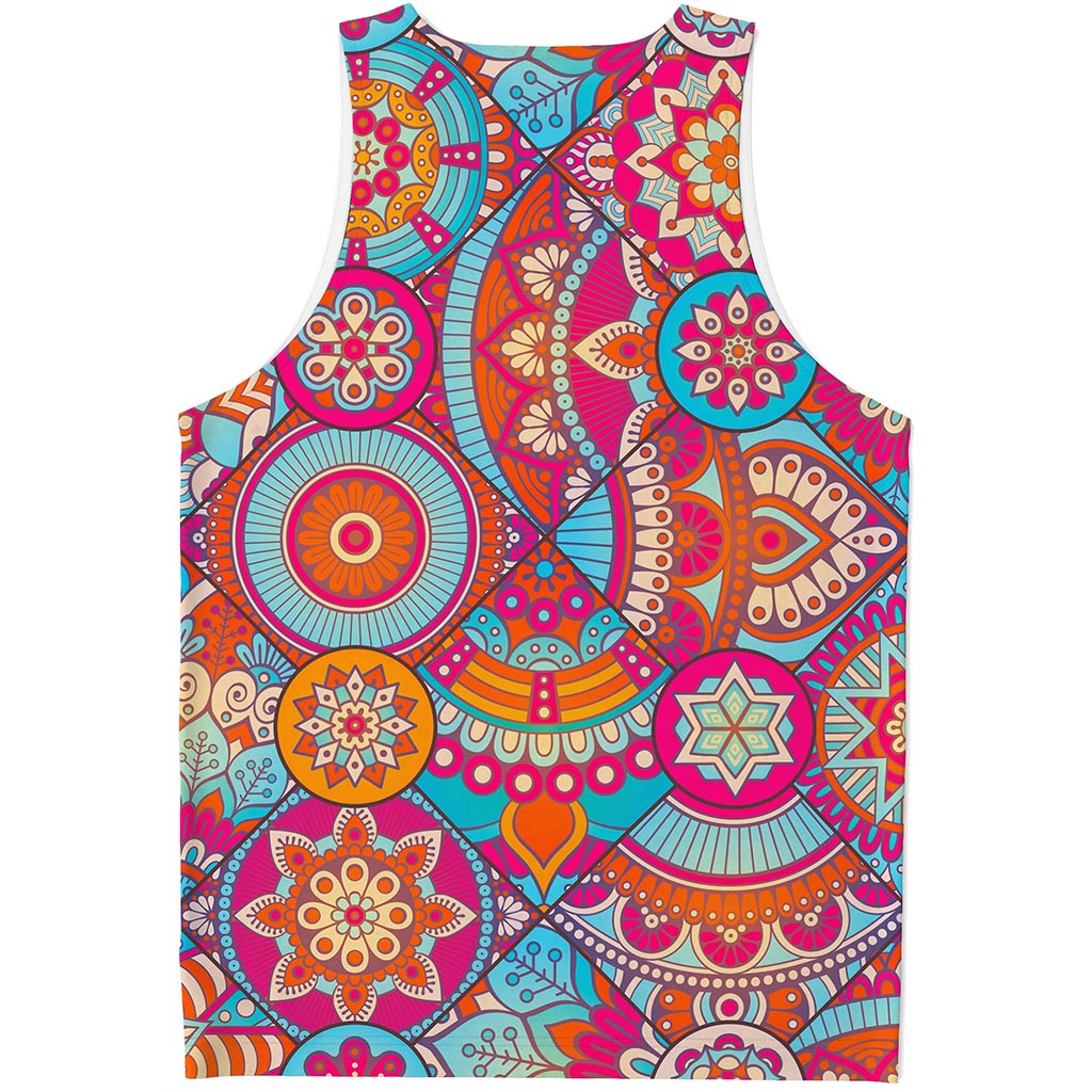 Retro Bohemian Mandala Pattern Print Men's Tank Top