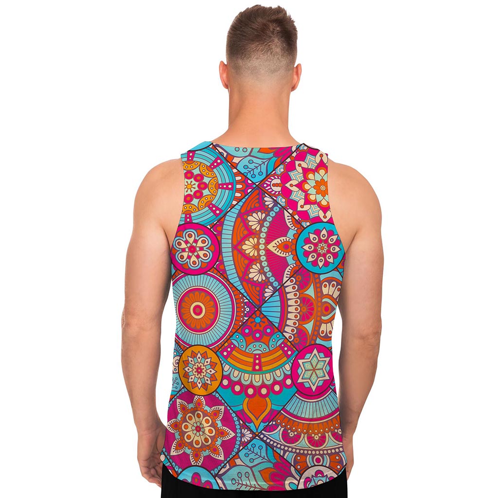 Retro Bohemian Mandala Pattern Print Men's Tank Top