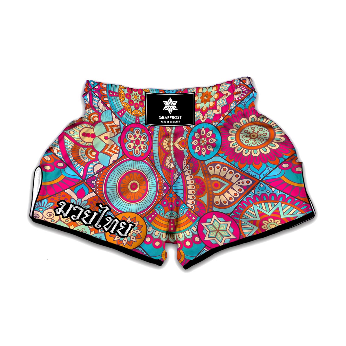 Retro Bohemian Mandala Pattern Print Muay Thai Boxing Shorts