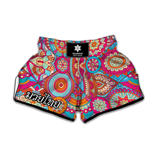 Retro Bohemian Mandala Pattern Print Muay Thai Boxing Shorts