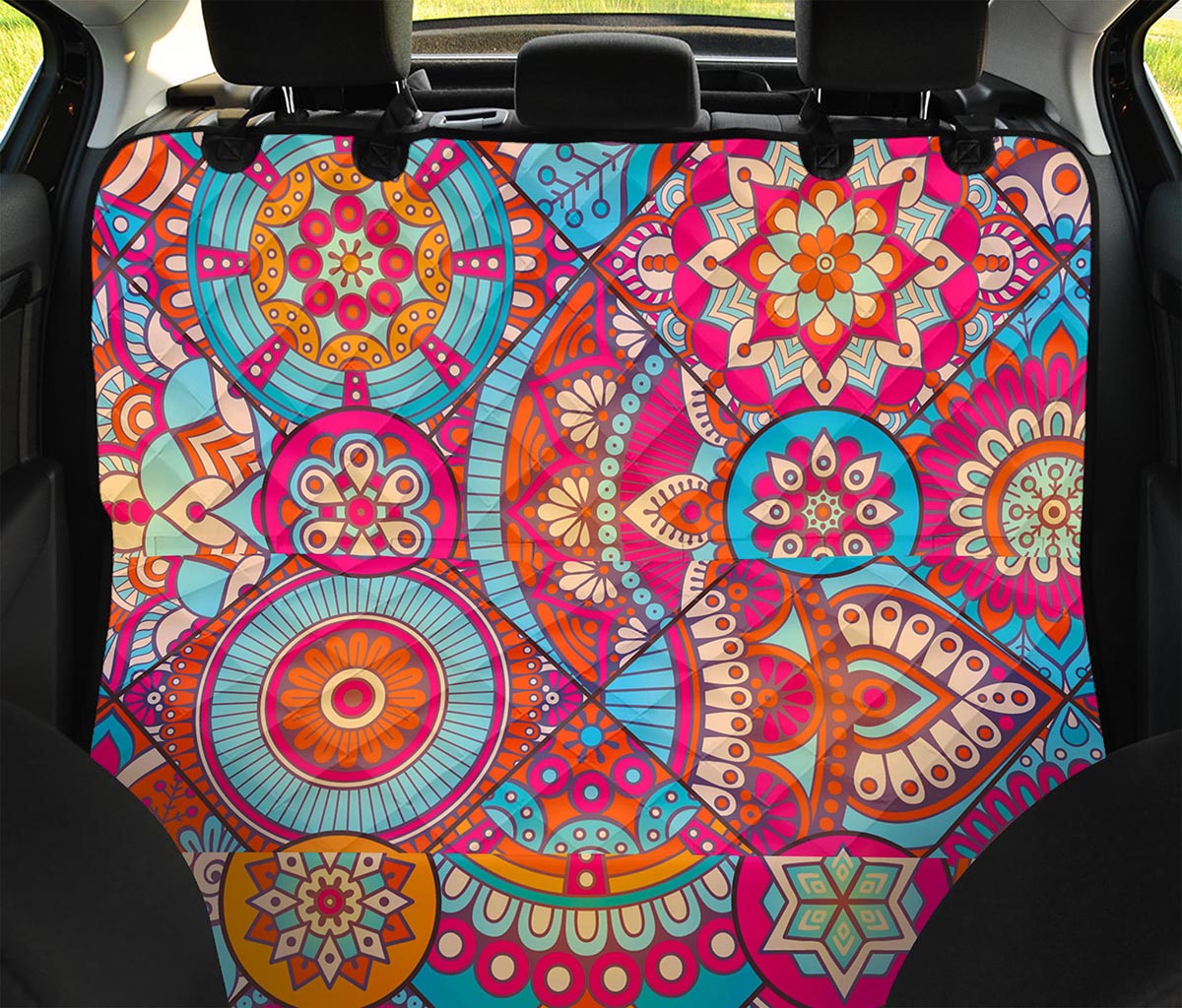 Retro Bohemian Mandala Pattern Print Pet Car Back Seat Cover