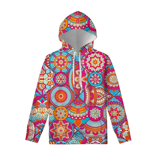 Retro Bohemian Mandala Pattern Print Pullover Hoodie