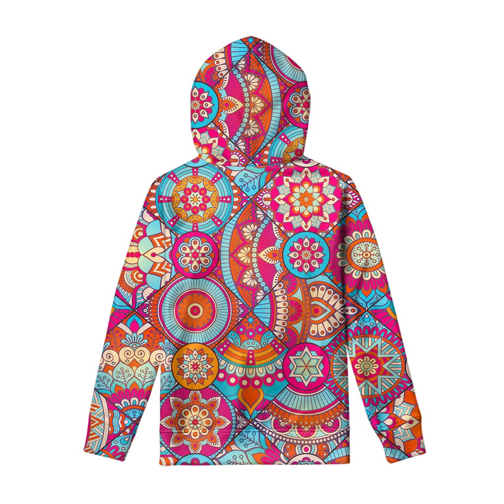 Retro Bohemian Mandala Pattern Print Pullover Hoodie