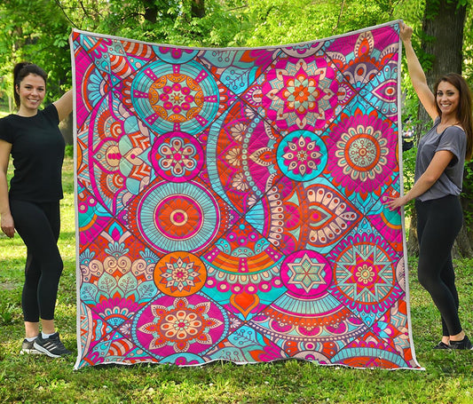 Retro Bohemian Mandala Pattern Print Quilt