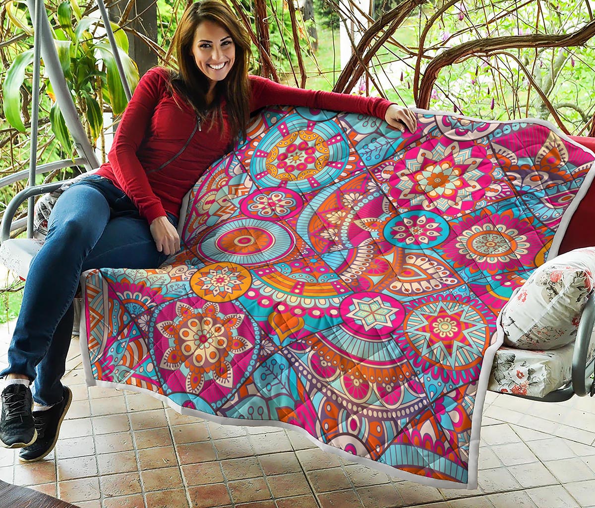 Retro Bohemian Mandala Pattern Print Quilt