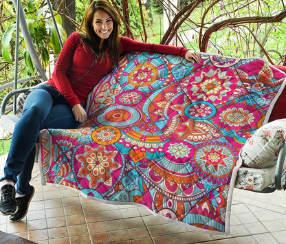 Retro Bohemian Mandala Pattern Print Quilt