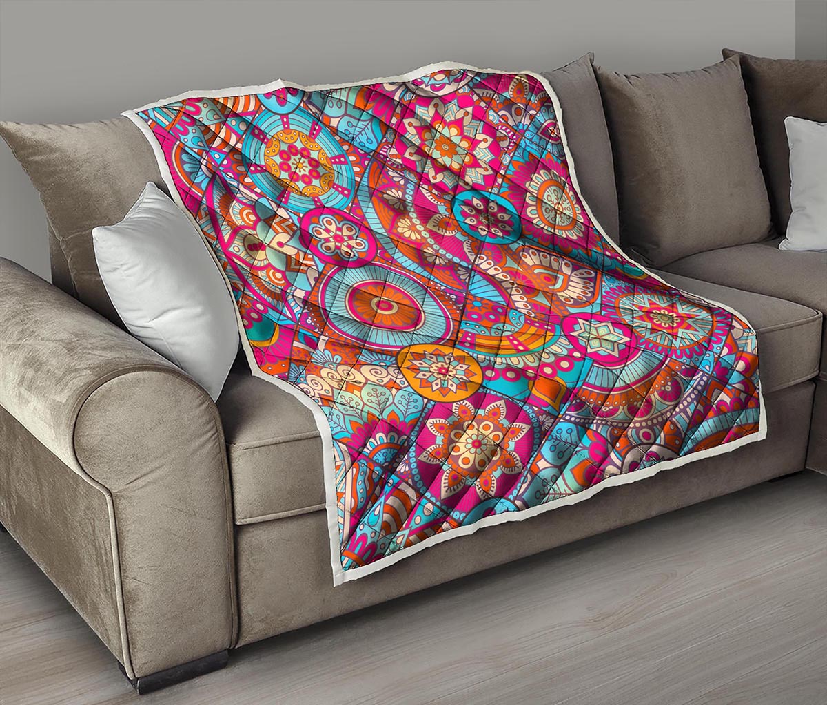 Retro Bohemian Mandala Pattern Print Quilt