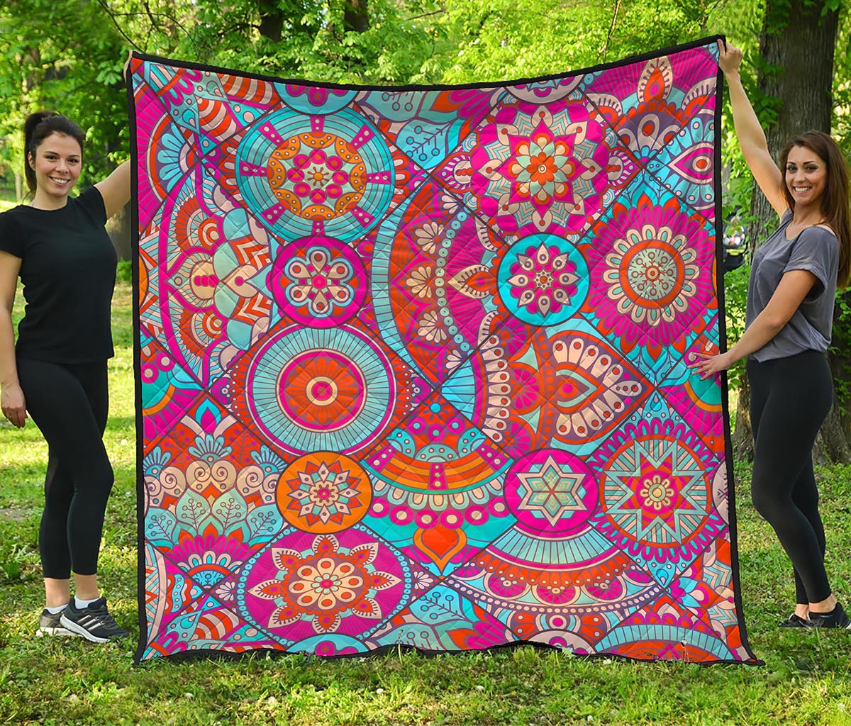 Retro Bohemian Mandala Pattern Print Quilt