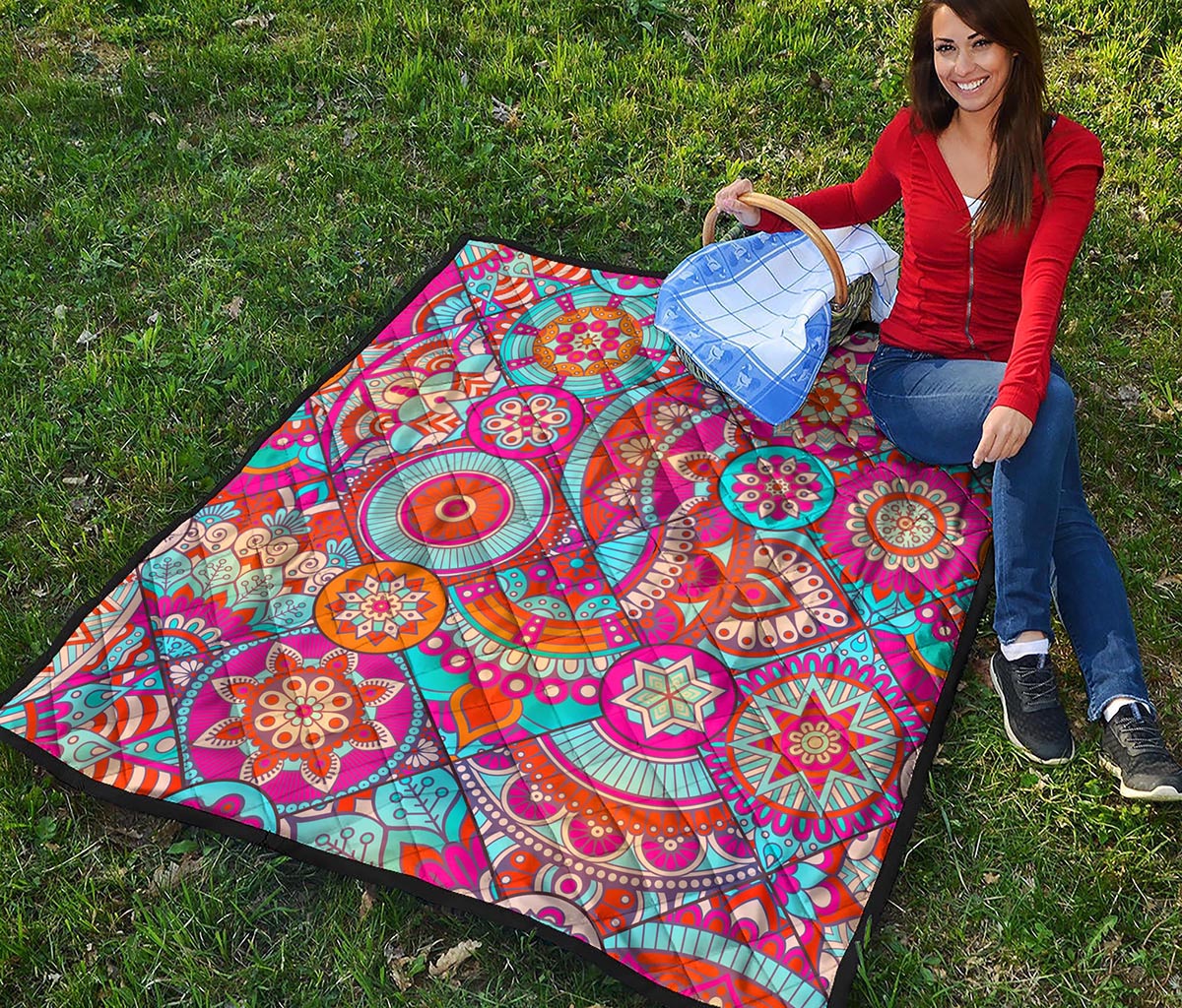 Retro Bohemian Mandala Pattern Print Quilt