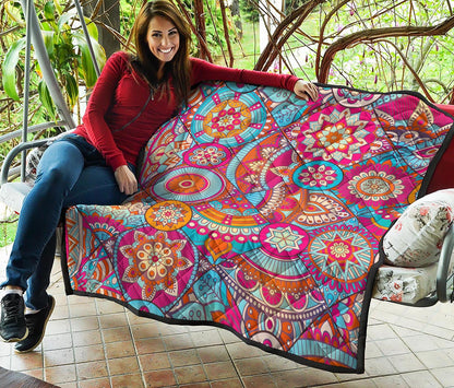 Retro Bohemian Mandala Pattern Print Quilt