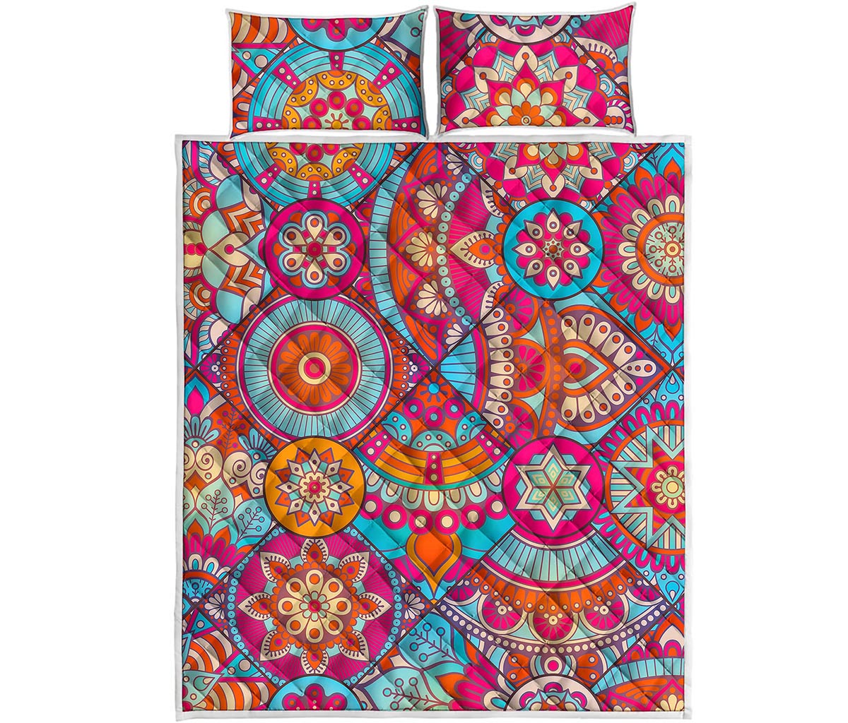 Retro Bohemian Mandala Pattern Print Quilt Bed Set