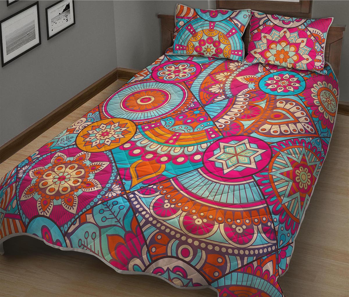 Retro Bohemian Mandala Pattern Print Quilt Bed Set