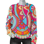 Retro Bohemian Mandala Pattern Print Women's Crewneck Sweatshirt GearFrost