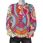 Retro Bohemian Mandala Pattern Print Women's Crewneck Sweatshirt GearFrost