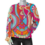 Retro Bohemian Mandala Pattern Print Women's Crewneck Sweatshirt GearFrost
