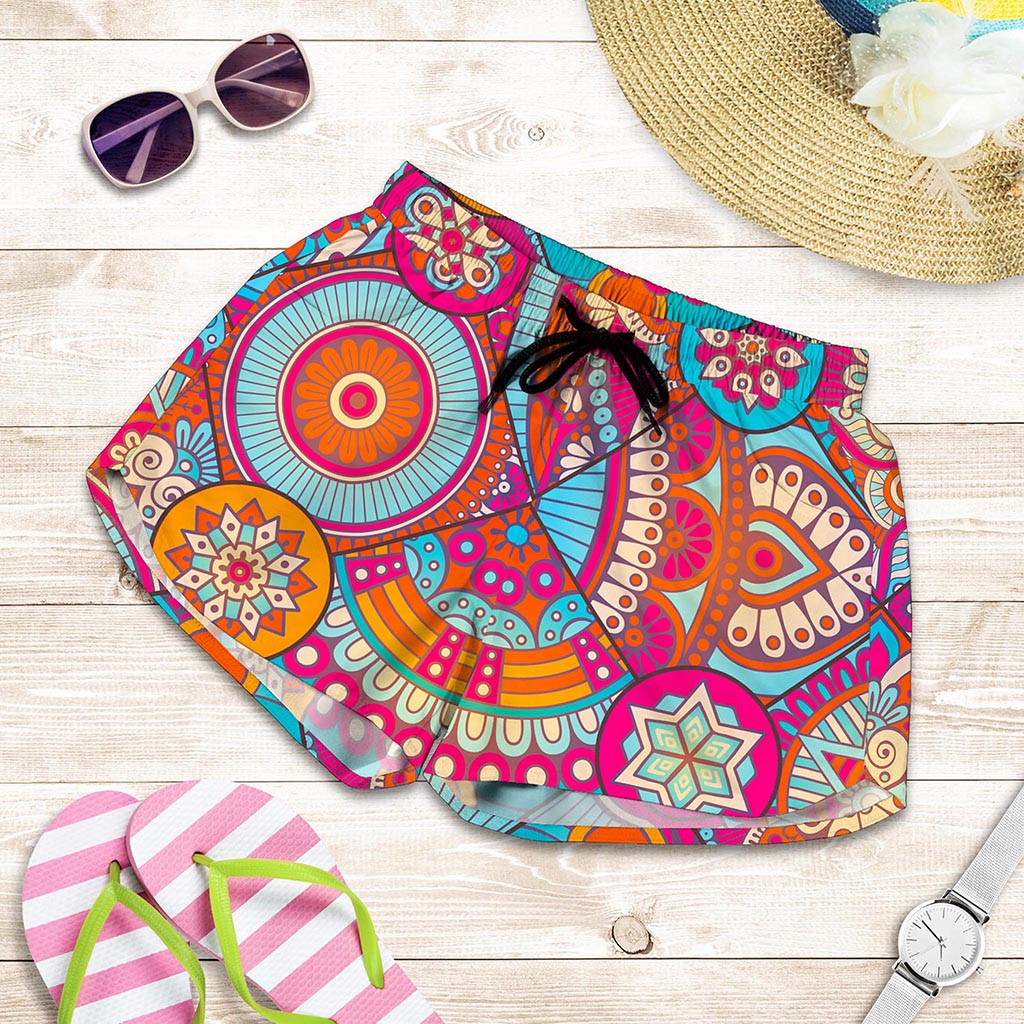 Retro Bohemian Mandala Pattern Print Women's Shorts