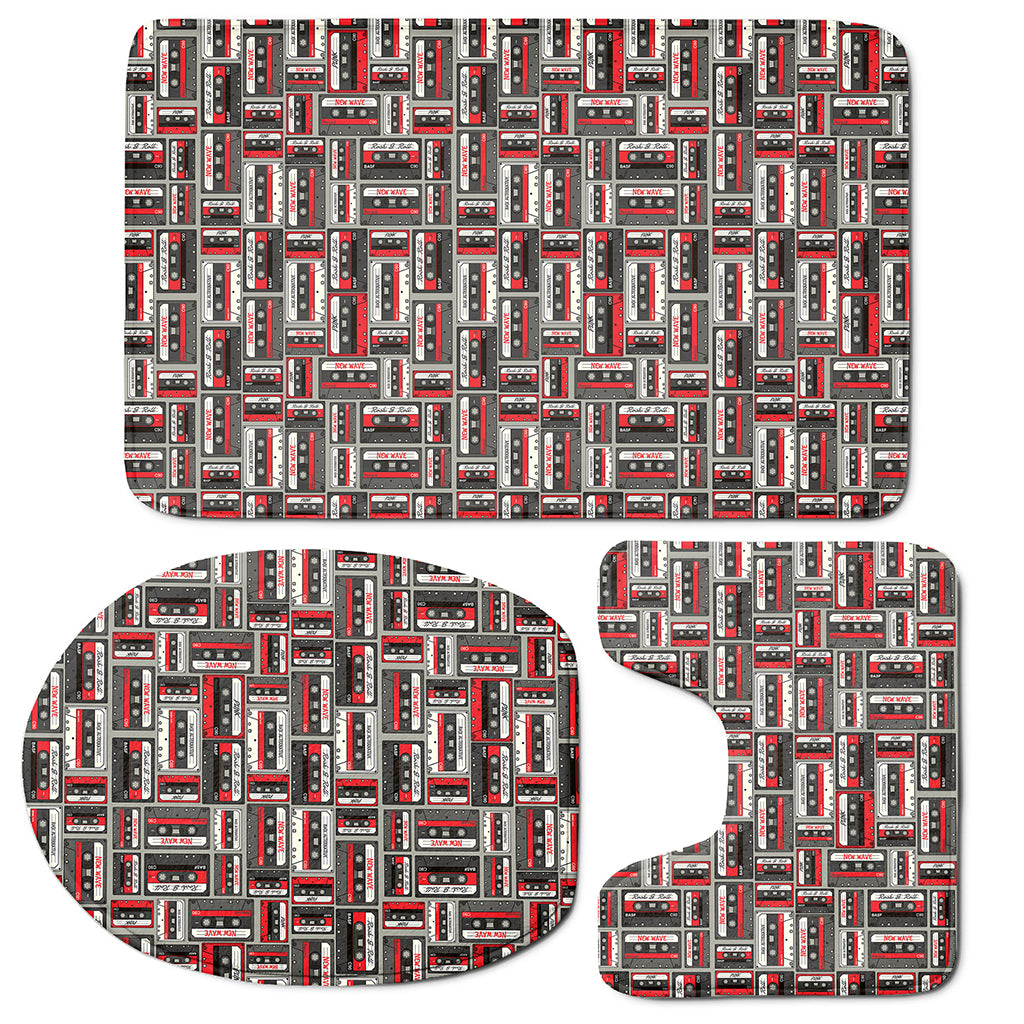 Retro Cassette Tape Pattern Print 3 Piece Bath Mat Set