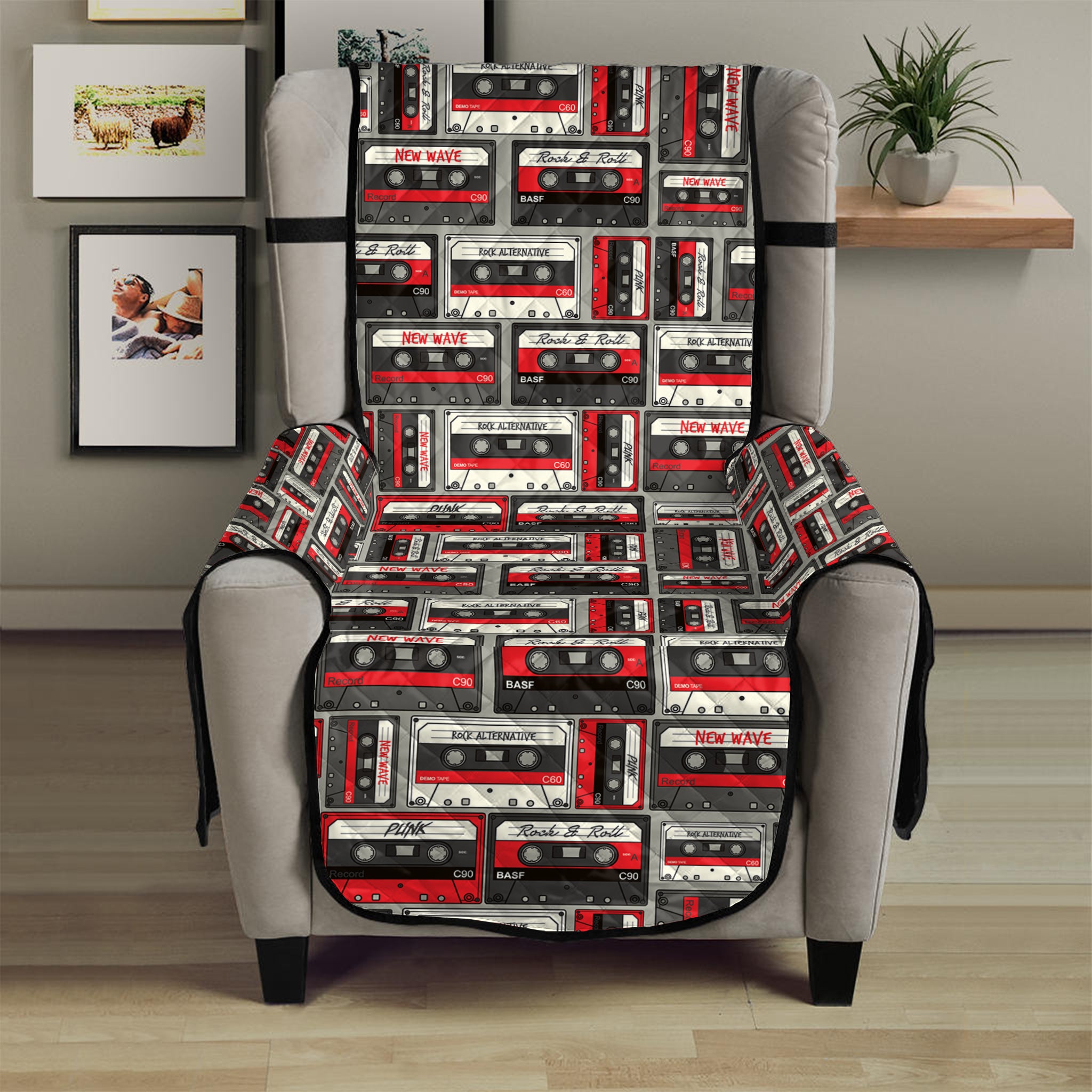 Retro Cassette Tape Pattern Print Armchair Protector