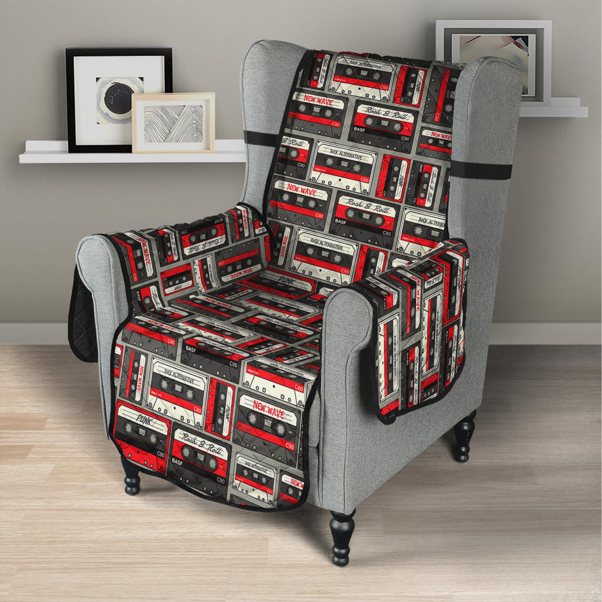 Retro Cassette Tape Pattern Print Armchair Protector