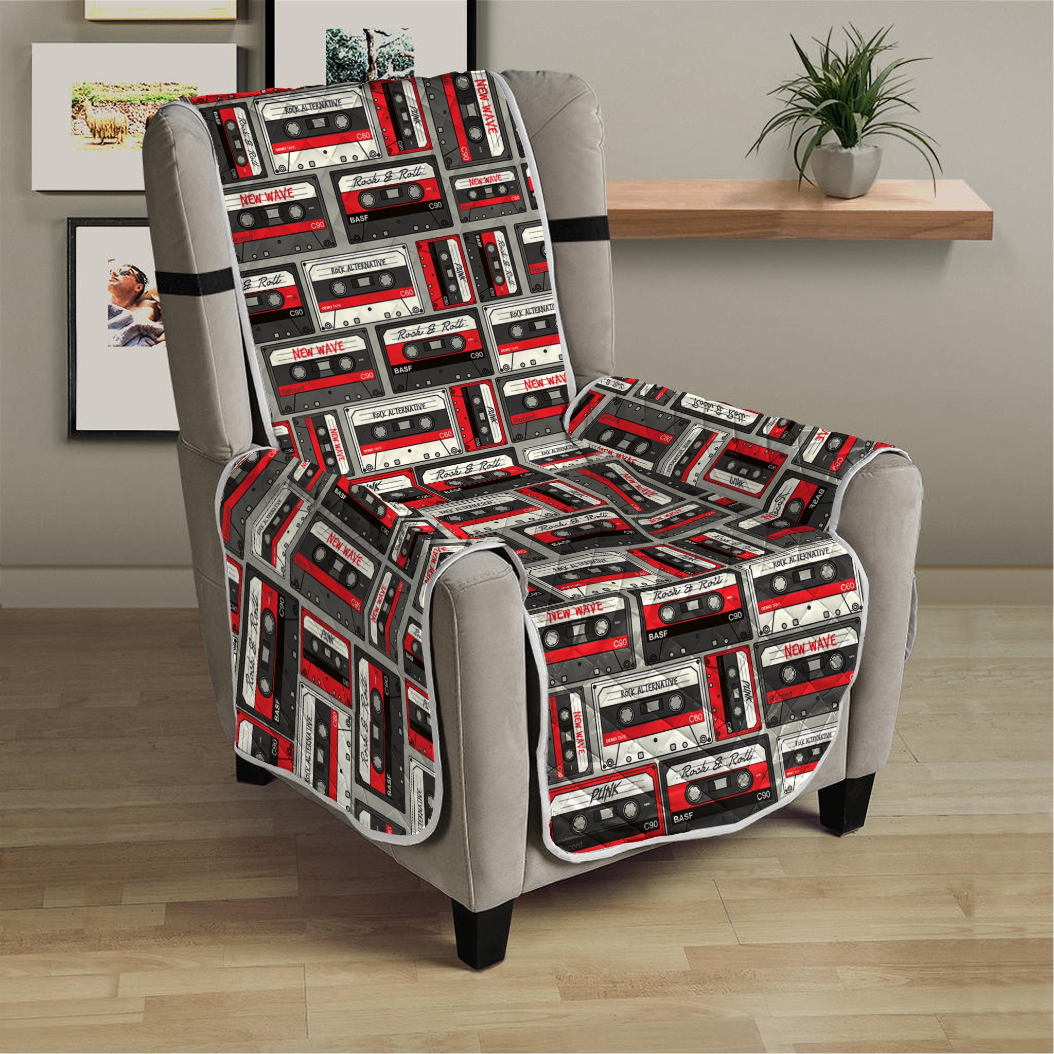 Retro Cassette Tape Pattern Print Armchair Protector