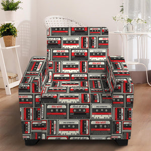 Retro Cassette Tape Pattern Print Armchair Slipcover