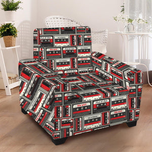 Retro Cassette Tape Pattern Print Armchair Slipcover