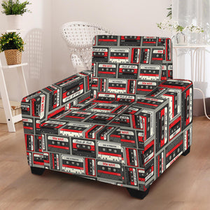 Retro Cassette Tape Pattern Print Armchair Slipcover