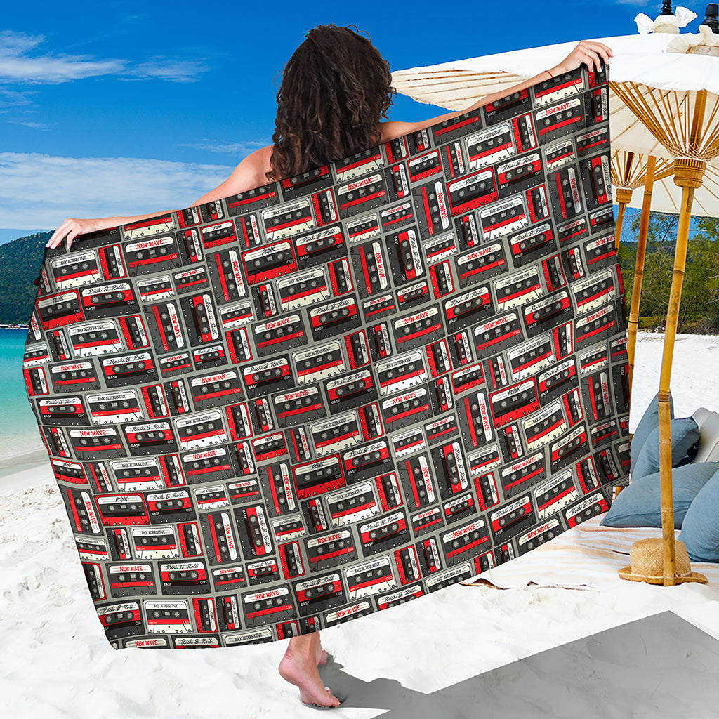 Retro Cassette Tape Pattern Print Beach Sarong Wrap