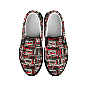 Retro Cassette Tape Pattern Print Black Slip On Shoes