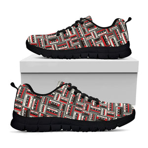 Retro Cassette Tape Pattern Print Black Sneakers