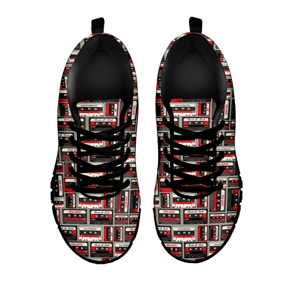 Retro Cassette Tape Pattern Print Black Sneakers