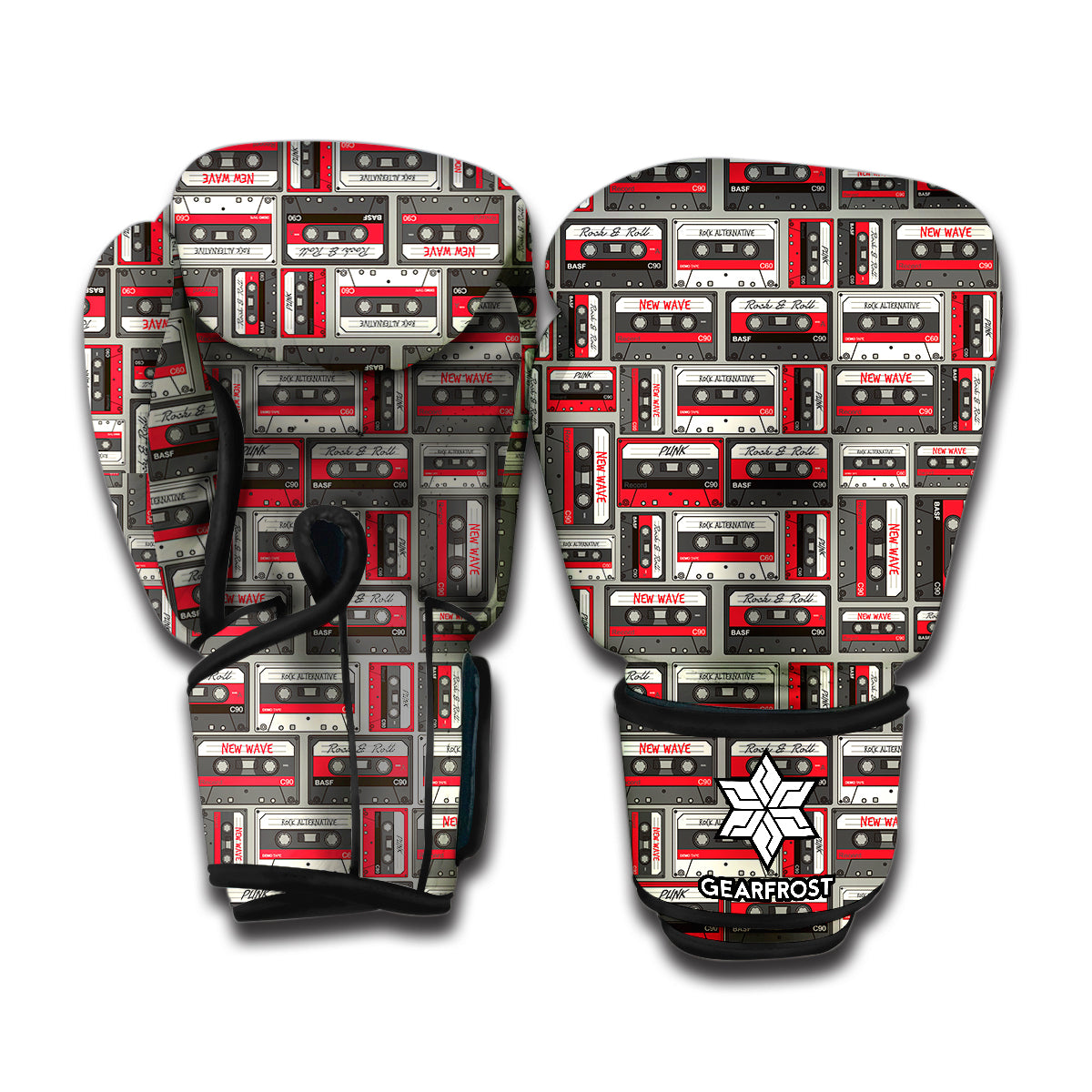 Retro Cassette Tape Pattern Print Boxing Gloves