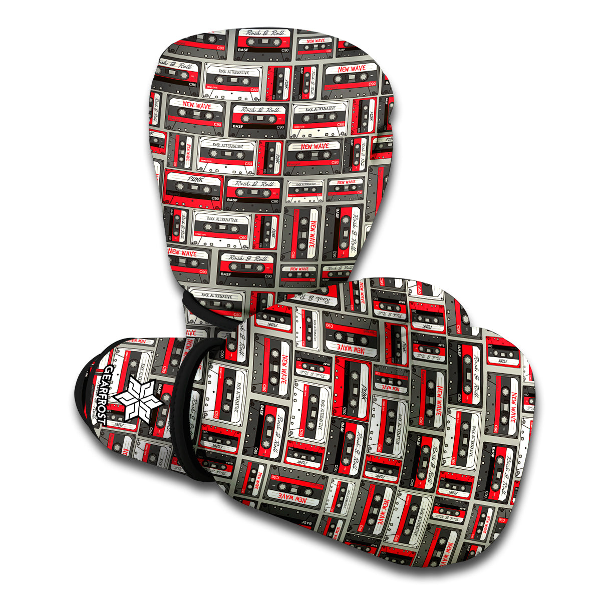 Retro Cassette Tape Pattern Print Boxing Gloves