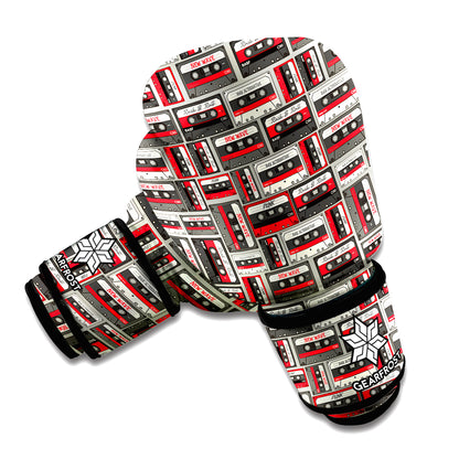 Retro Cassette Tape Pattern Print Boxing Gloves