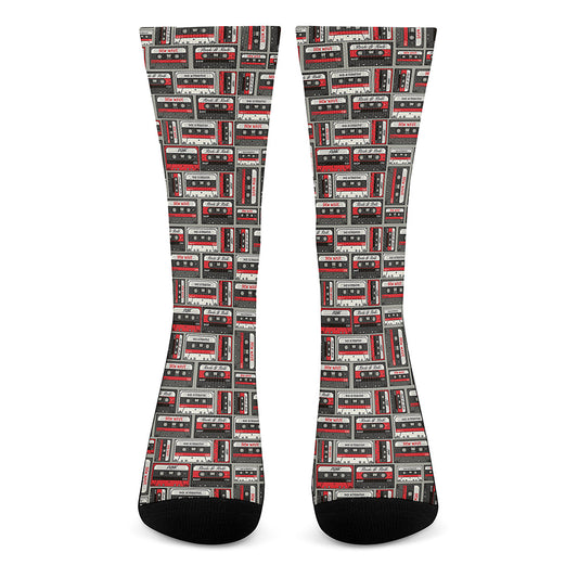 Retro Cassette Tape Pattern Print Crew Socks