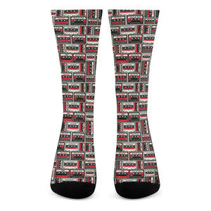 Retro Cassette Tape Pattern Print Crew Socks