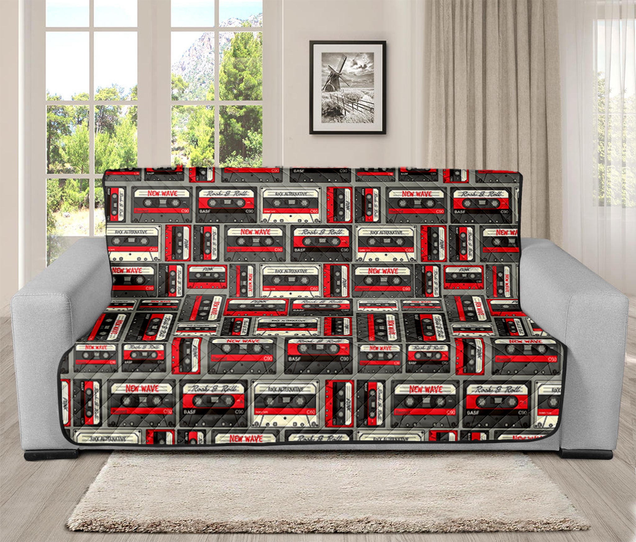 Retro Cassette Tape Pattern Print Futon Protector