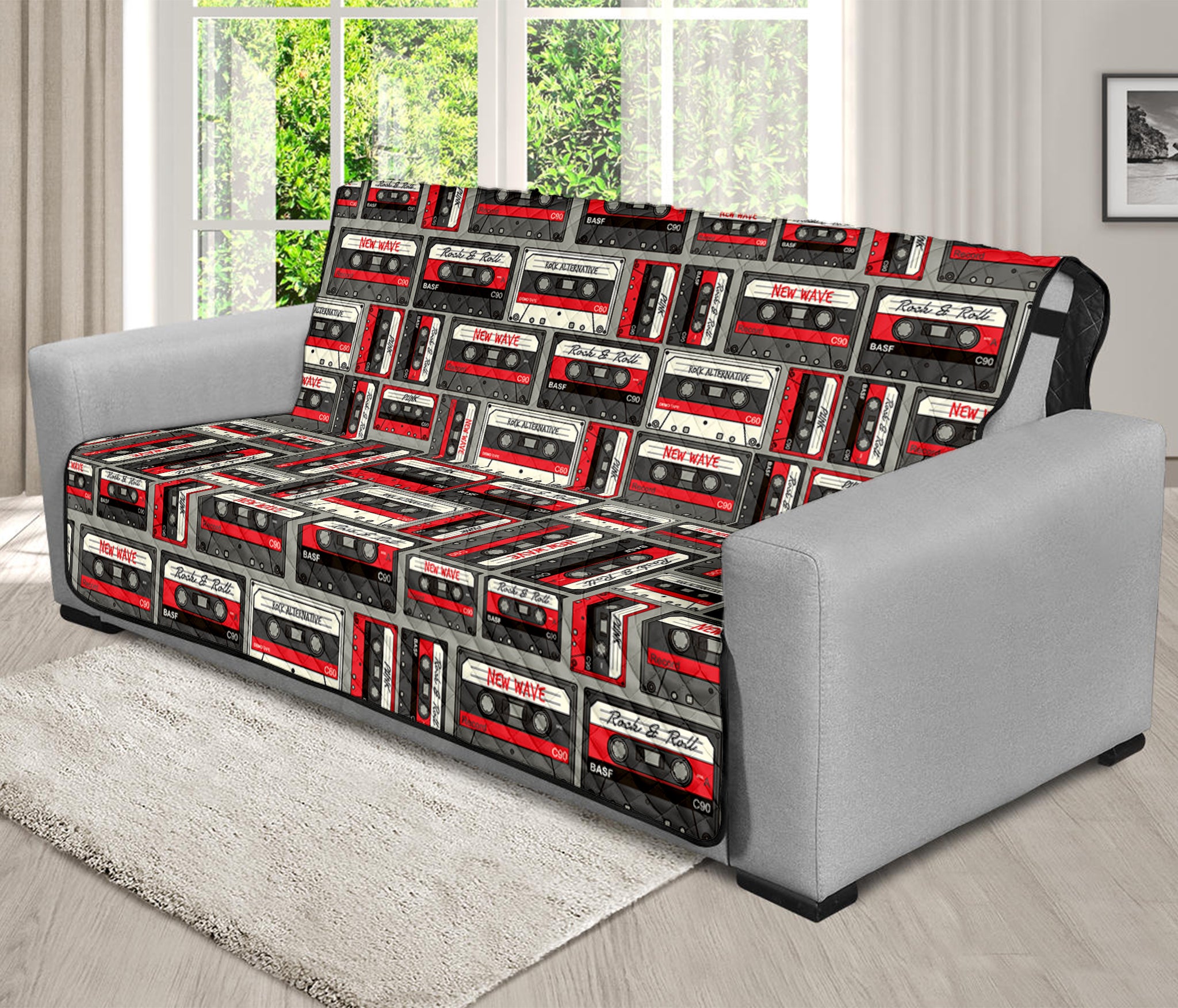 Retro Cassette Tape Pattern Print Futon Protector