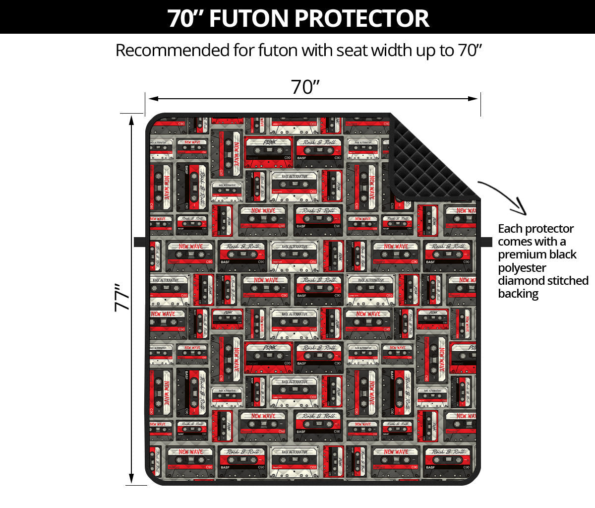 Retro Cassette Tape Pattern Print Futon Protector