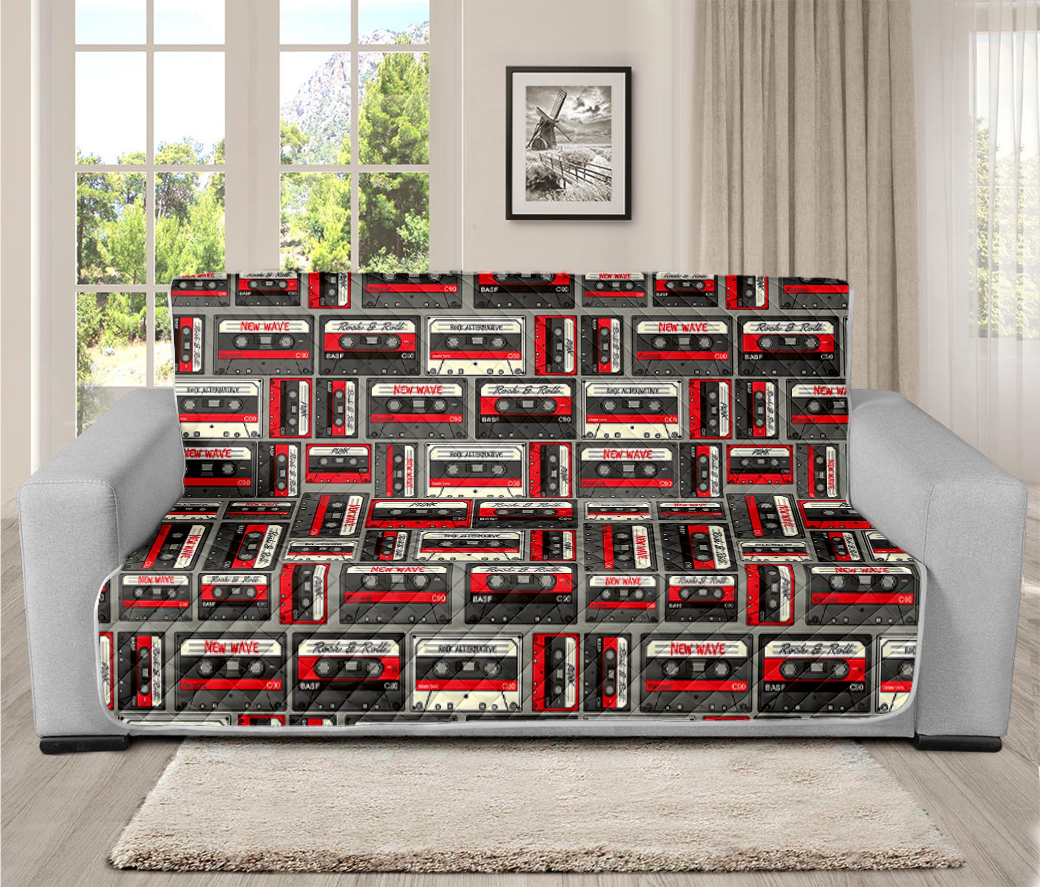 Retro Cassette Tape Pattern Print Futon Protector