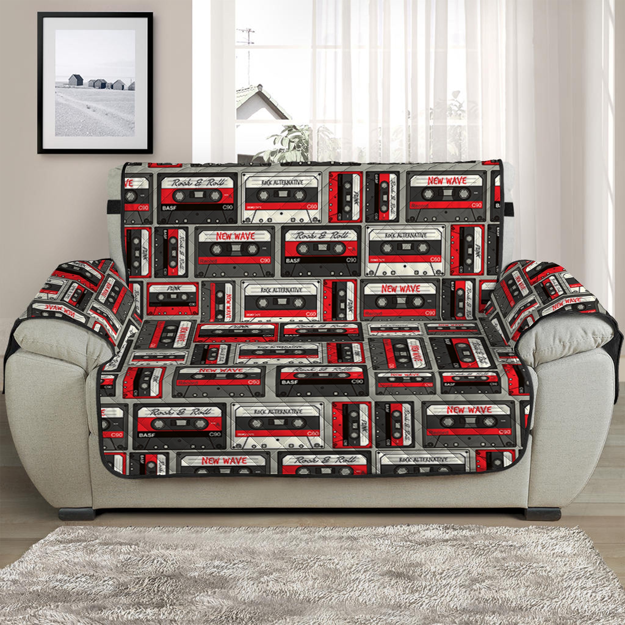 Retro Cassette Tape Pattern Print Half Sofa Protector