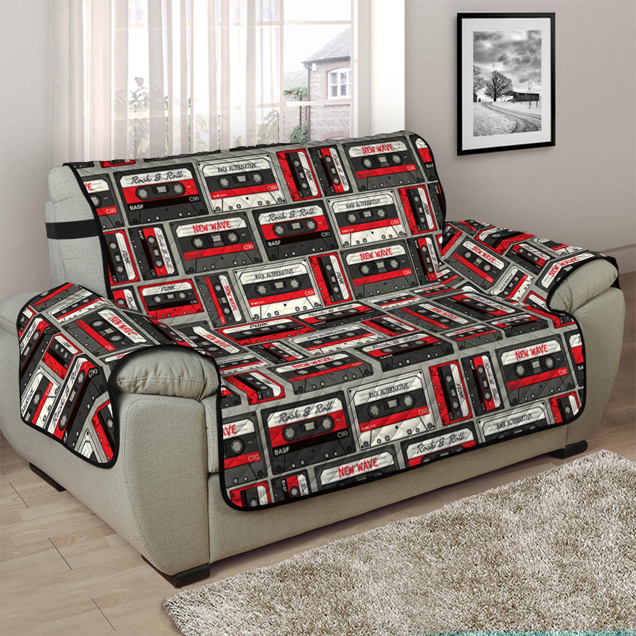 Retro Cassette Tape Pattern Print Half Sofa Protector